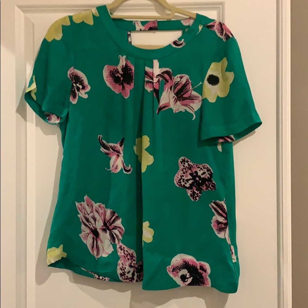 J Crew floral blouse with deep v back